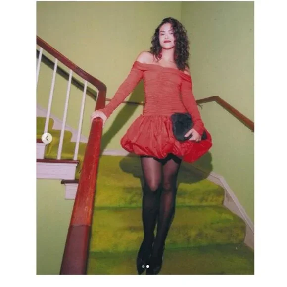 AKNVAS for FWRD Greta Stretch Puff Jersey Dress in Red 4 New Womens Mini